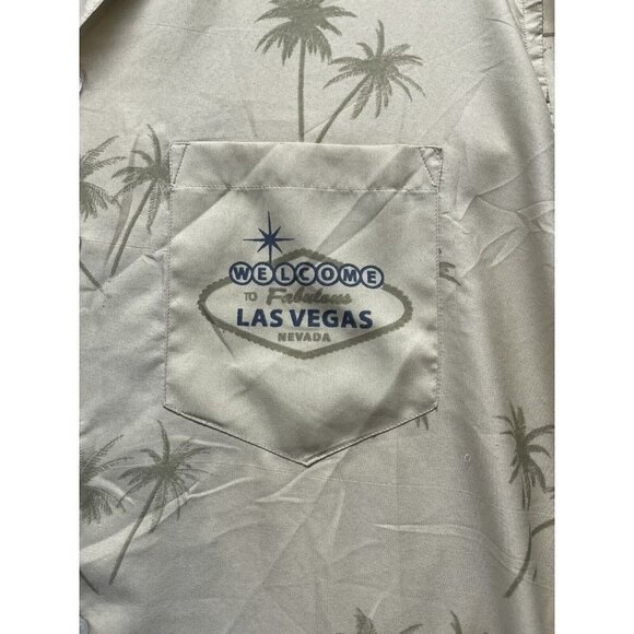Las Vegas Palm Trees short sleeve button up MENS M Khaki Beige Retro - Picture 3 of 13